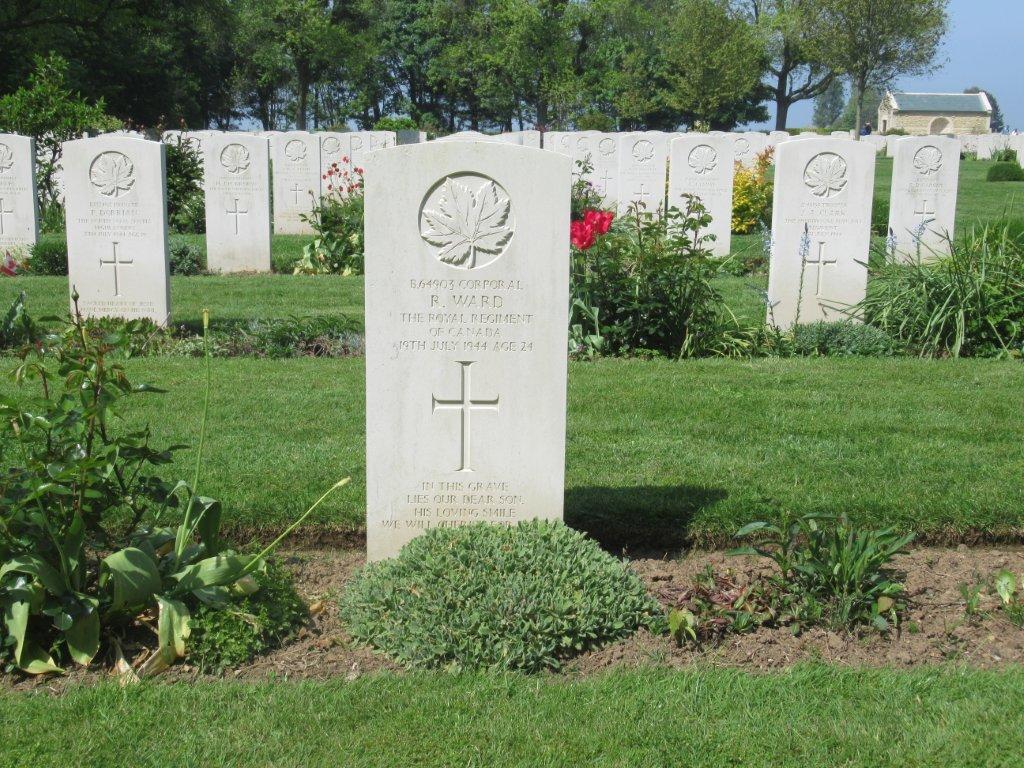 R. Ward marker at Beny-Sur-Mer Cemetery, 2024.  Photographer: Marvin Doran, 2024